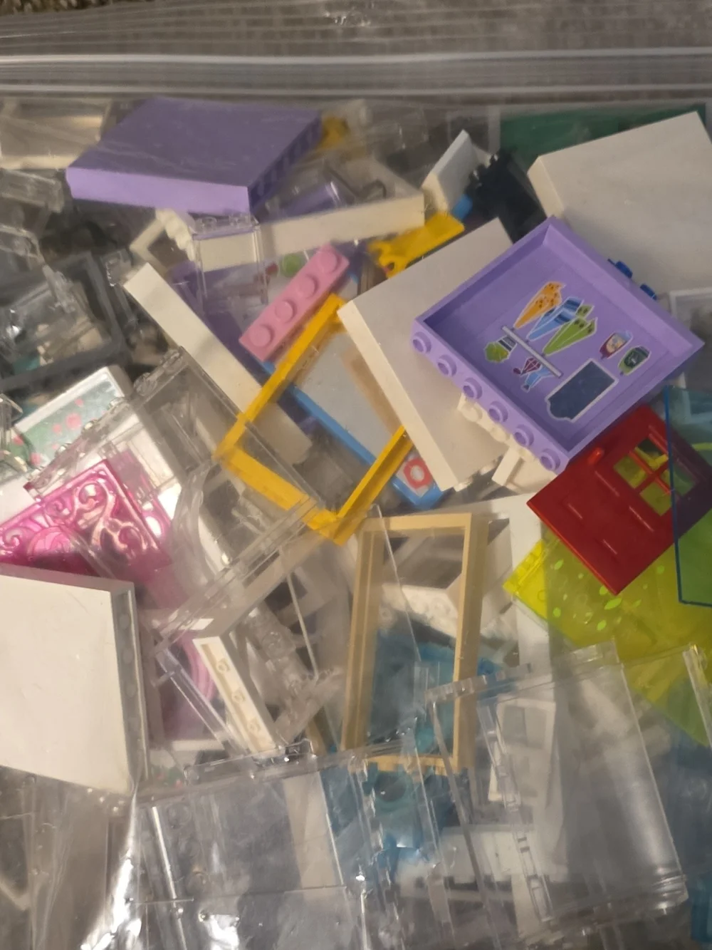 Bag of Mixed Building Bricks - White, Light Blue, Translucent Pieces